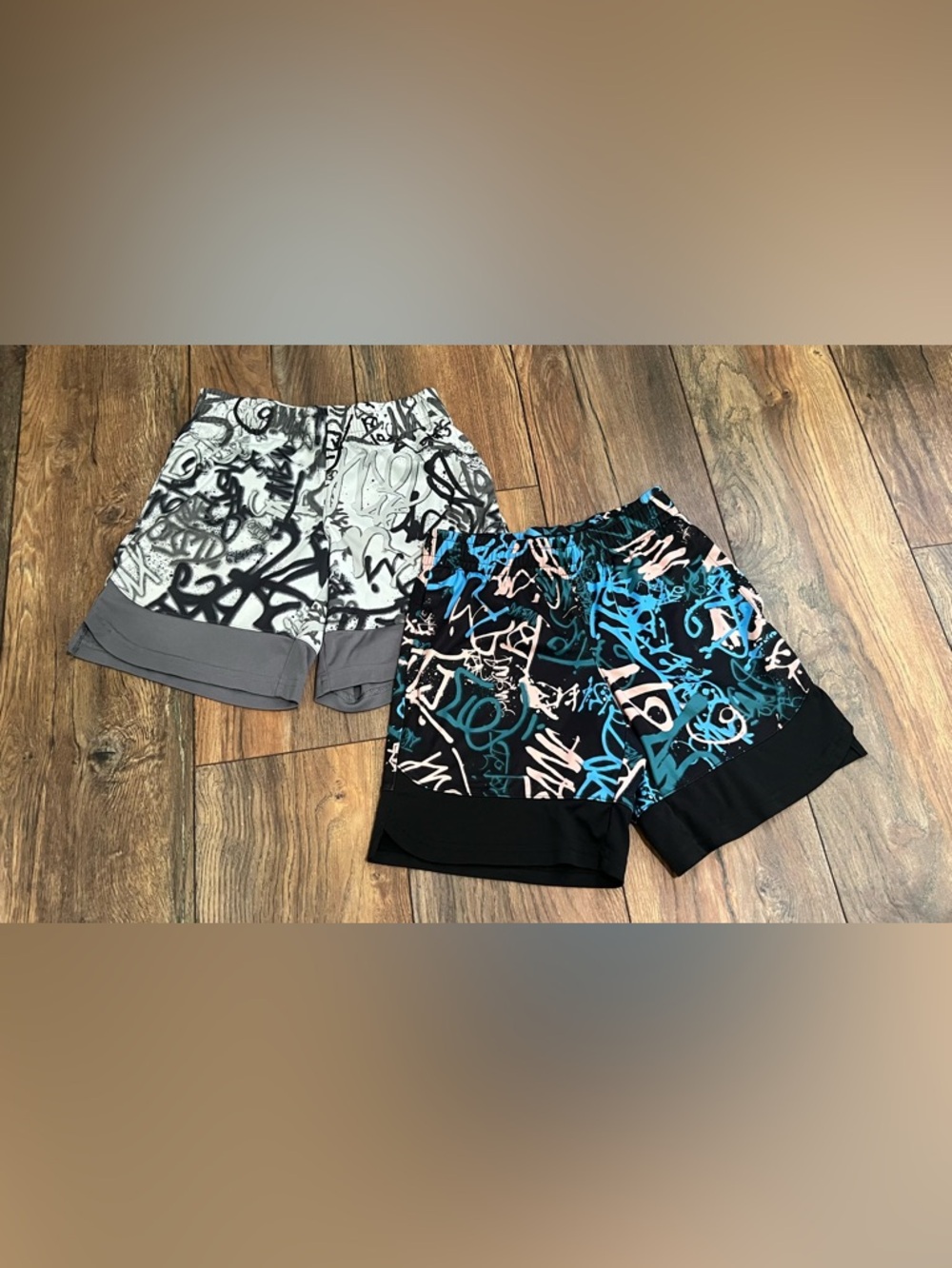 DSG Kids Graffiti-Print Athletic Shorts - Black/Blue and Gray/White